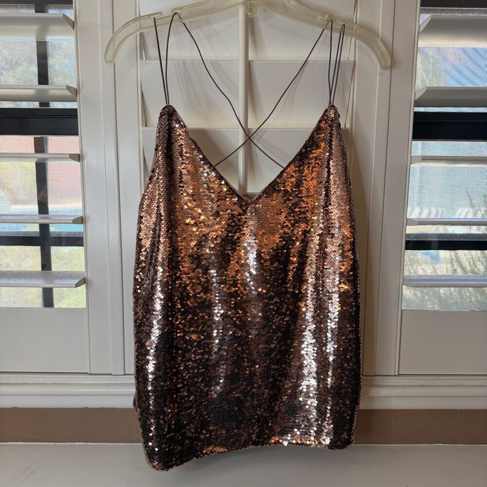 New ASOS Design Bronze Sequin Top Size Medium Mob Wife Night Luxury 90s Grunge